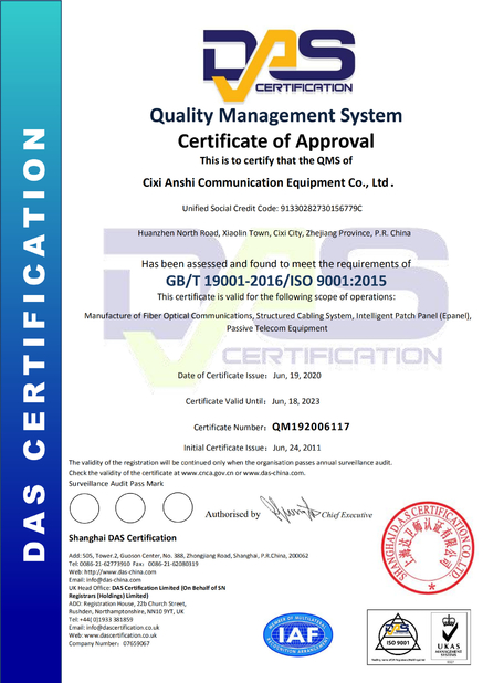 Chiny Cixi Anshi Communication Equipment Co.,Ltd Certyfikaty