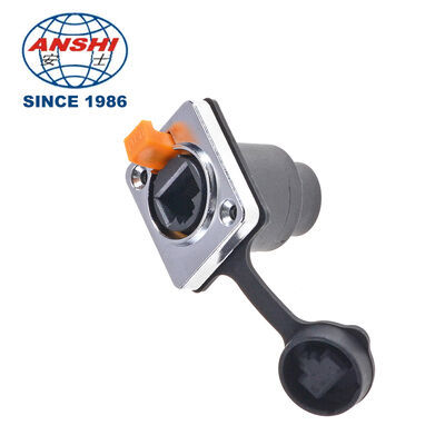 Industrial Waterproof D-Type Ethernet RJ45 Panel Mount Socket PCB Soldering With Dust Cover Shielded
