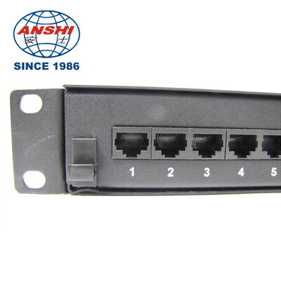 1U 24 Port Cat5e UTP RJ45 Patch Panel With Removable Drawer, Black Rack Mount Network Patch Panel