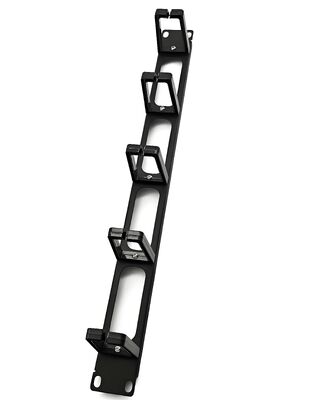 1U Height 19 Inch Rack Mountable Horizontal Cable Manager with 5 Rings for Network Cable Management
