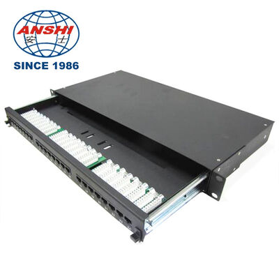 Panel krosowniczy sieciowy RJ45 Cat5e UTP 1U 24-portowy z wyjmowaną szufladą, czarny, do montażu w szafie rack